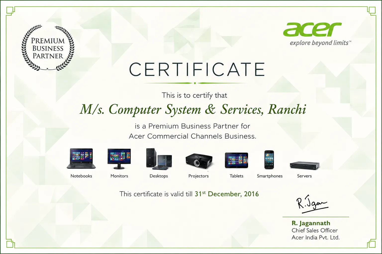 Acer Certificate